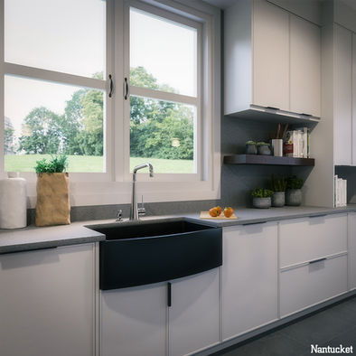 Nantucket Sinks' 33 Inch Matte Black Farmhouse Fireclay Sink with Curved Apron Front